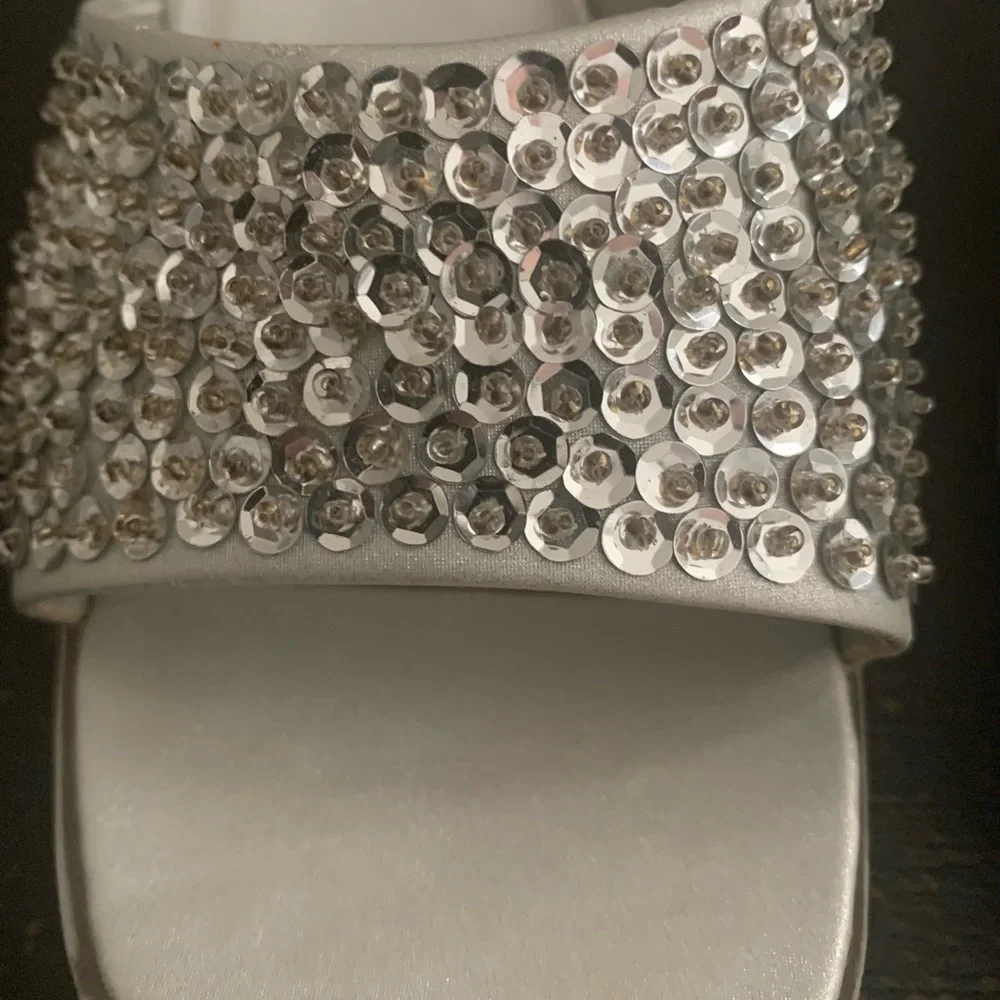 Vintage Silver Sequins High Heels with Clear Heels